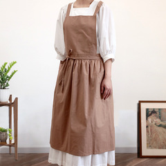 跨境外貿圍裙全棉家用純色文藝廚房背心純棉圍腰裙烘焙花店工作服