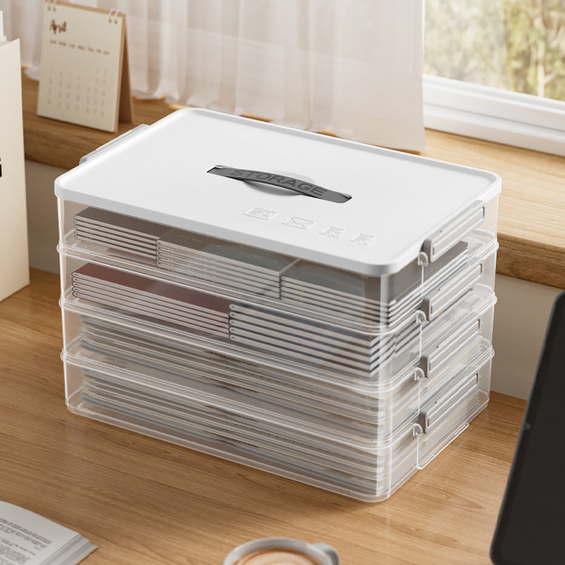 Caja de almacenamiento de recopilación de datos de oficina en el hogar caja de almacenamiento multifuncional de varios documentos caja de almacenamiento de archivos transparentes A4