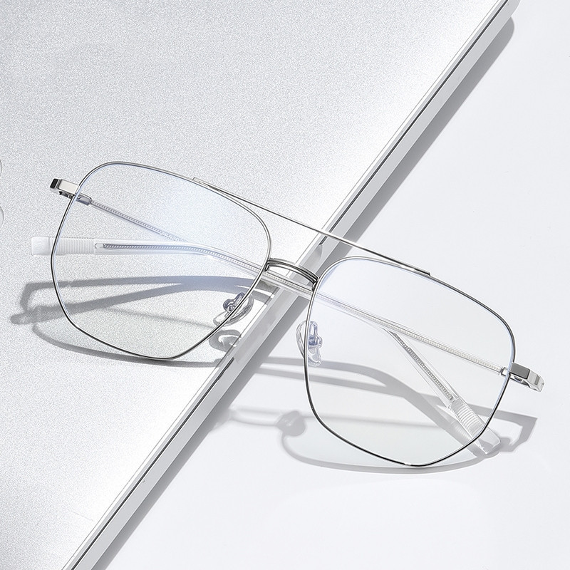 Retro Metal Square Large Frame Double Beam Aviator Glasses Frame Men's Anti-Blue Light Glasses Flat Glasses Short Vision Glasses Frame Retro Metal Square Large Frame Double Beam Aviator Glasses Frame Men's Anti-Blue Light Glasses Flat Glasses Short Vision Glasses Frame