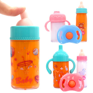 Cross-border magic bottle doll doll accessories pacifier white orange liquid print bear pony pattern toy rubber head