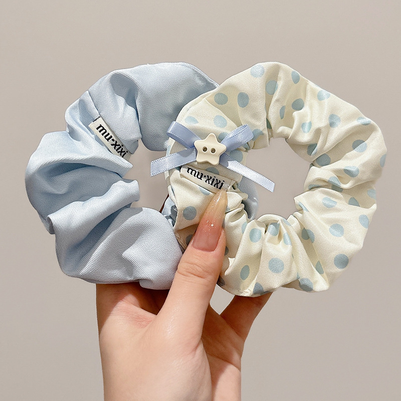 korean style blue polka dots large intestine hair ring female idle style tie up a bun hairstyle low ponytail hair string high elastic hair bands hair accessories