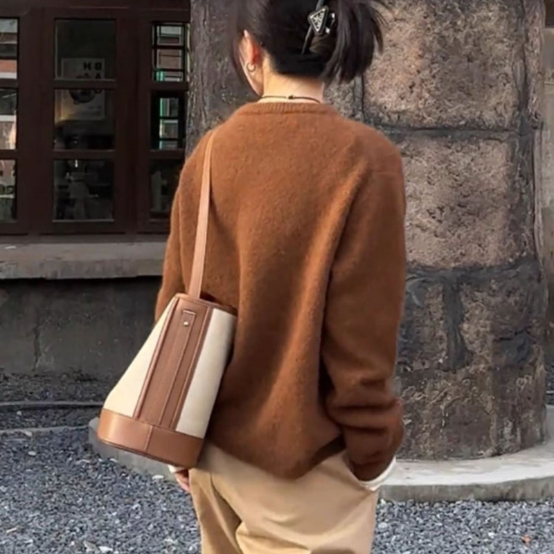 复古美拉德系棕色软糯宽松套头打底毛衣女2025秋冬新款慵懒针织衫|undefined