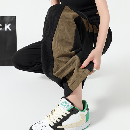 Women's Spring and Summer Splicing Contrast Wide Leg Sport Pants, Narrow Version High Waist Loose Plus Size Banana Pants Casual Straight Leg Sweatpants