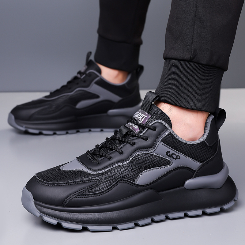 男鞋2025新款男士运动鞋皮面加绒透气轻便休闲鞋子男潮鞋跑步鞋