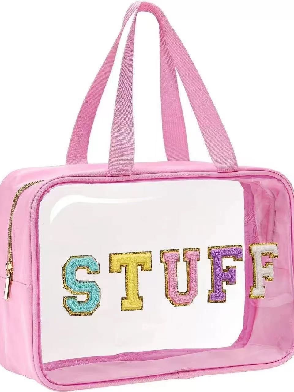 Bolsa de cosméticos de nuevo estilo transfronteriza, bolsa transparente de gran capacidad, bordado de letras en toalla, bolsa de almacenamiento multifuncional portátil para salir