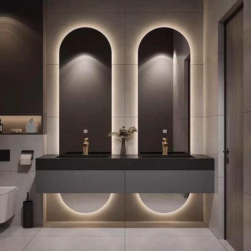 Designer Villa Bathroom Cabinet Combination Internet Celebrity Luxury Slate Integrated Basin Double Basin Double Mirror Solid Wood Washstand Angle Valve