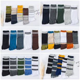 Factory direct selling five-finger socks men's cotton autumn and winter spring striped simple breathable sweat-absorbent sports five-toe socks