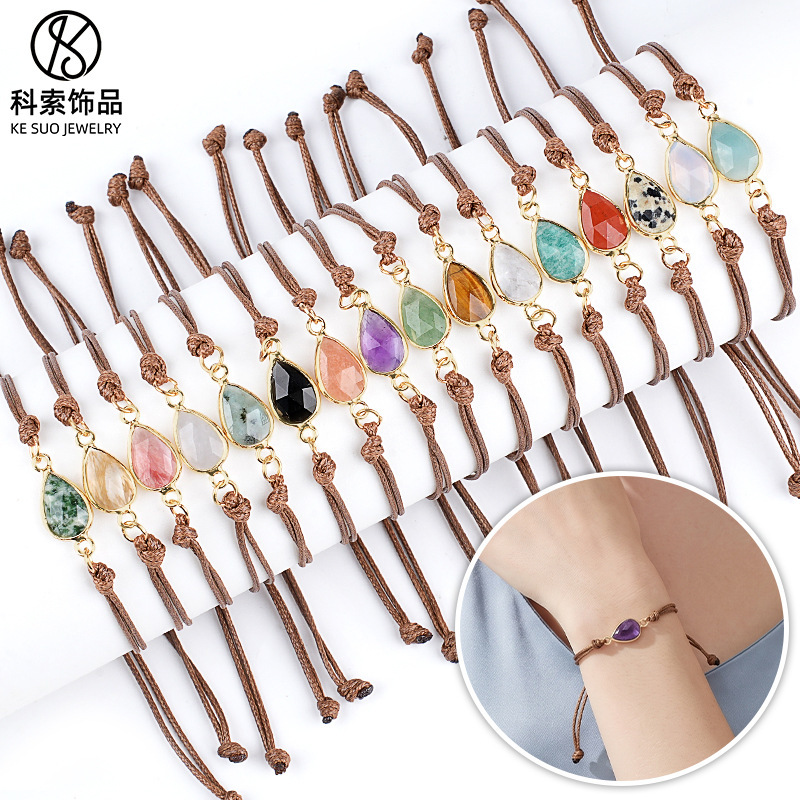 Cross-border natural crystal bracelet, bohemian style, adjustable hand strap, electroplated faceted water drop agate jewelry Cross-border natural crystal bracelet, bohemian style, adjustable hand strap, electroplated faceted water drop agate jewelry