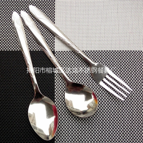 Stainless steel crane spoon, thick-handled long-handled spoon, canteen restaurant dining spoon, kindergarten children round spoon fork soup spoon