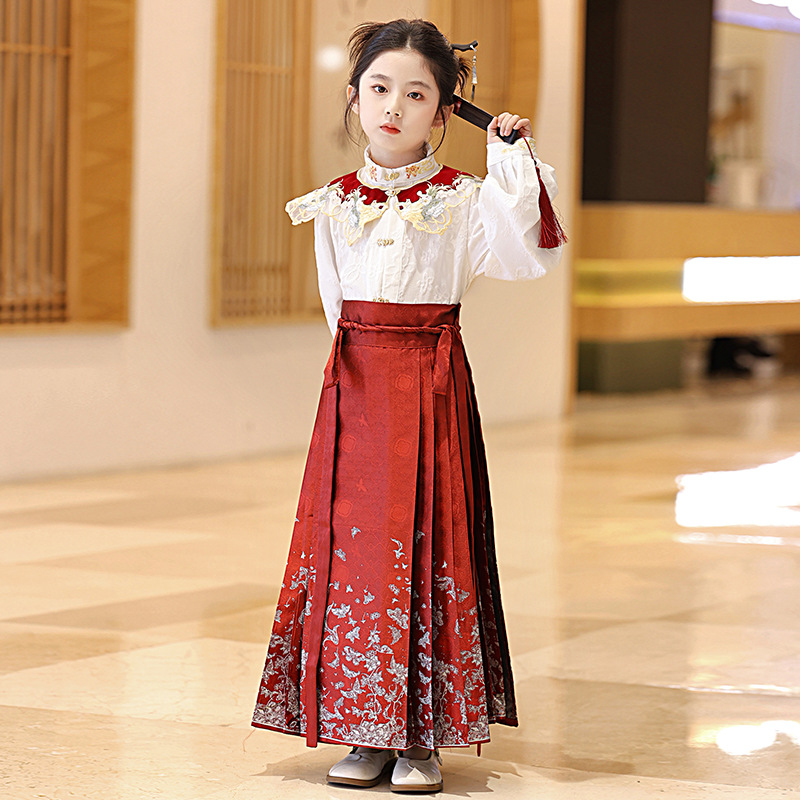 2024新款女童汉服春夏季蝴蝶马面裙套装中大童演出长袖古风裙