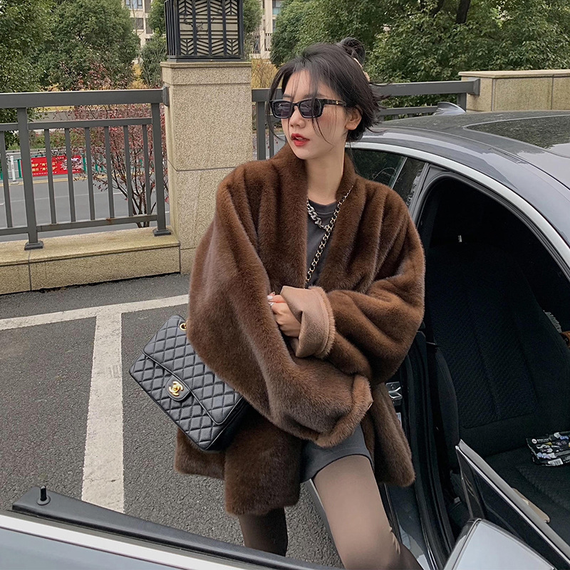 『花漾时光』超高克重加厚双色貂绒皮草轻奢浴袍式大衣女2025新款
