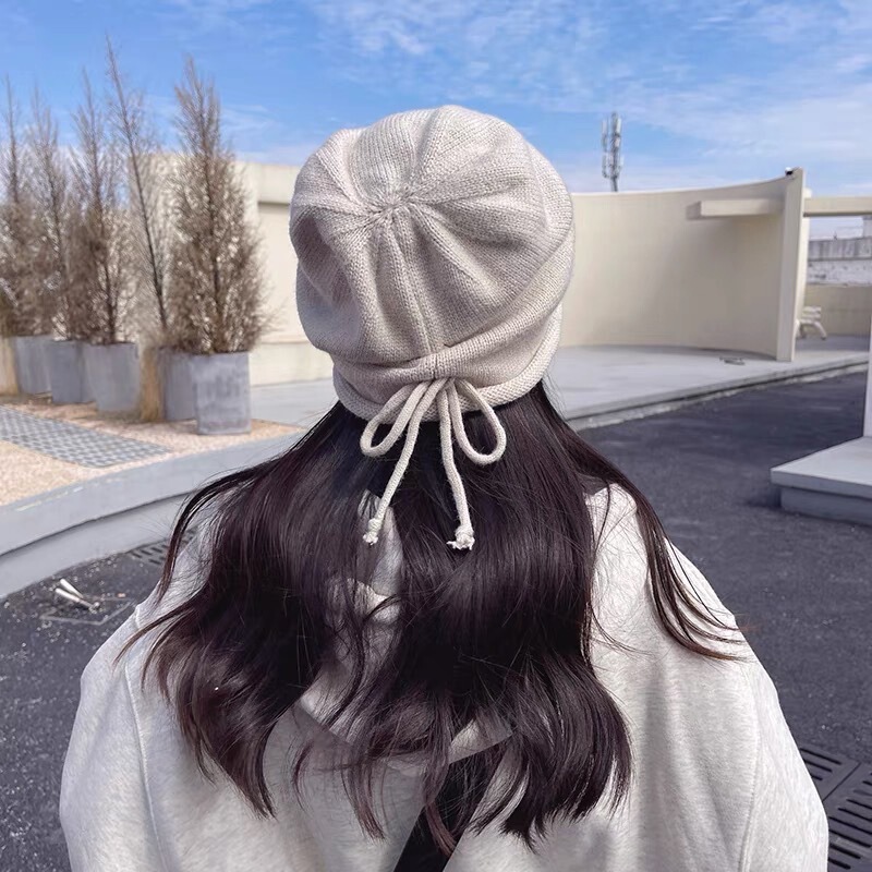 暖防寒针织大头围护耳针织抽绳包头帽堆堆帽子女秋冬季卷边百搭款|undefined