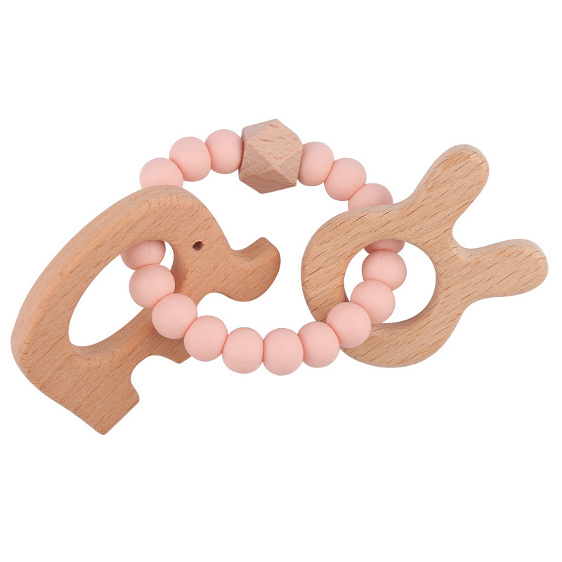 Nuevo bricolaje creativo haya elefante conejo juguete mordedor seguridad protección del medio ambiente pulsera de silicona con cuentas molar
