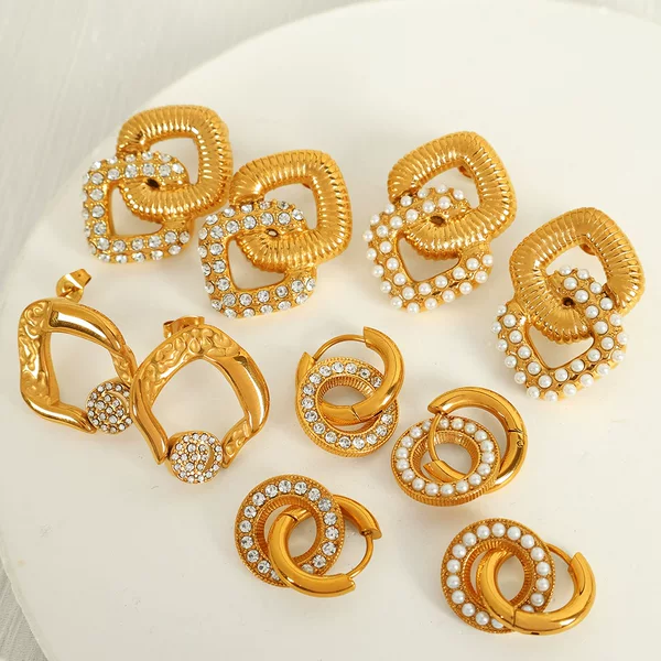 Amazon cross-border fashion new earrings high sense hollow geometric double earrings personality Joker jewelry wholesale