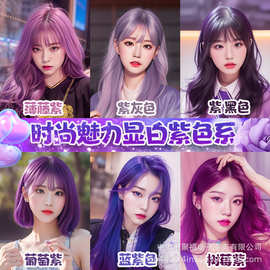 薄藤紫色染发膏批发2025潮流色代发粉紫灰色染发剂供发廊跨境电商