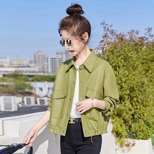 翻领皮衣外套女春秋季新款时尚宽松显瘦短款时髦软皮夹克