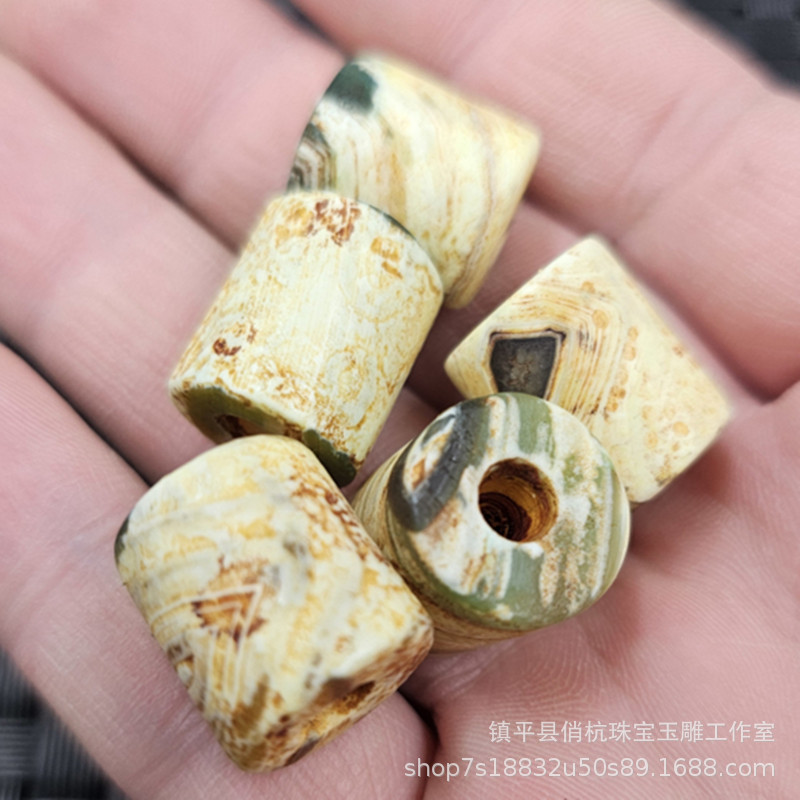 Antique Yellow Agate Lulu Jade Scattered Beads Large Hole Agate Straight Column Straight Cylindrical Jewelry Jade Scattered Batch