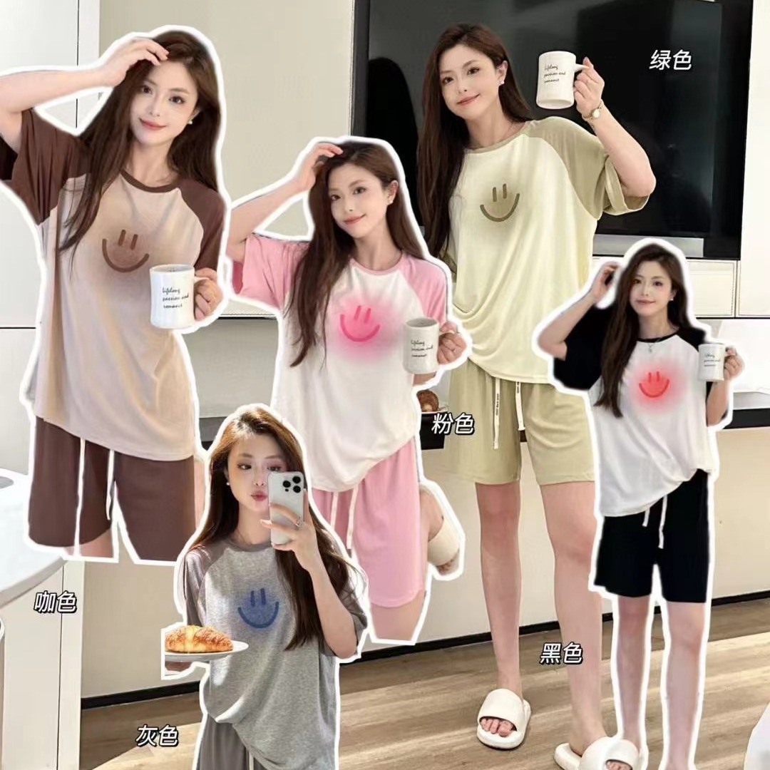 동대문®東大门笑脸套装韩版短裤短袖睡衣女士柔软运动睡眠家居服