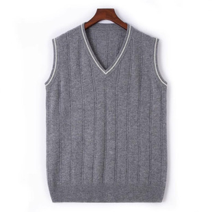 Autumn and Winter Men's Pure Wool Vest Thickened Warm V-Neck Worsted Knitted Waistcoat