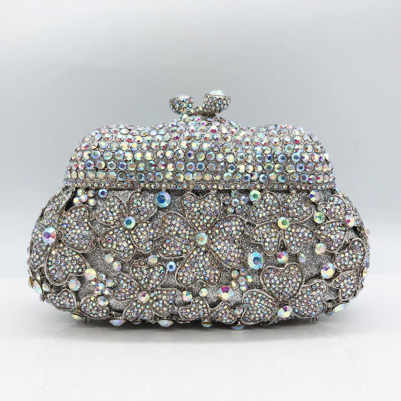 * Cross-border nuevo bolso de cena de diamantes de cuatro hojas de mano bolso de diamantes de mujer pequeña bolsa de embrague de cristal