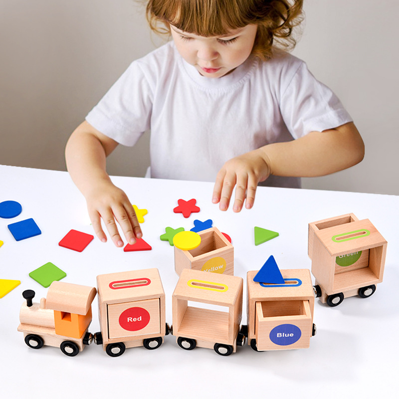 Clasificación de forma de color de tren de arrastre magnético de madera infantil transfronterizo desarrollo de rompecabezas de educación temprana Montessori Educación temprana