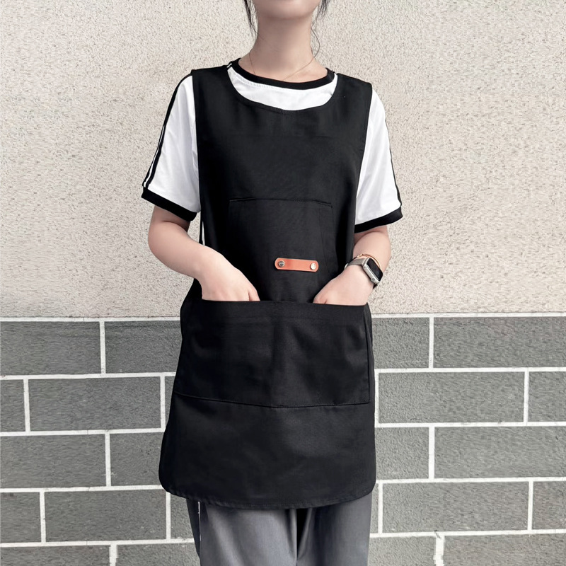 Amazon chaleco sin mangas chaleco leche té barista ropa de trabajo lienzo clip caballo delantal impermeable logo personalizado