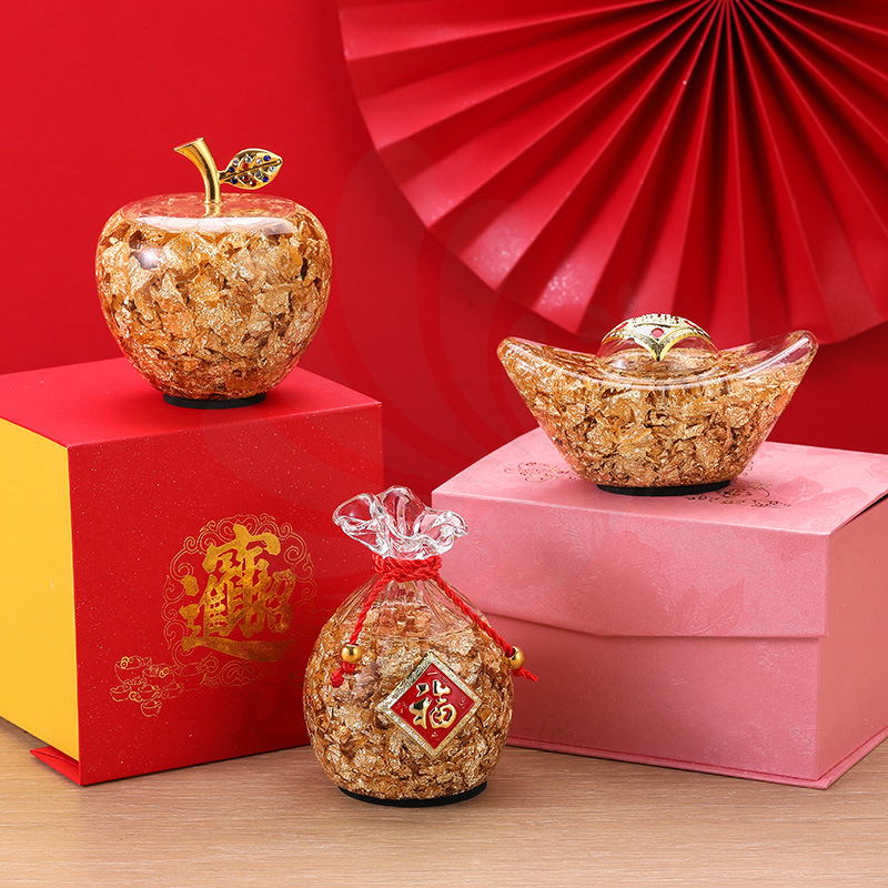 Fábrica al por mayor artesanía decoración regalo Apple creativo salón de escritorio cristal hogar hoja oro plana seguro