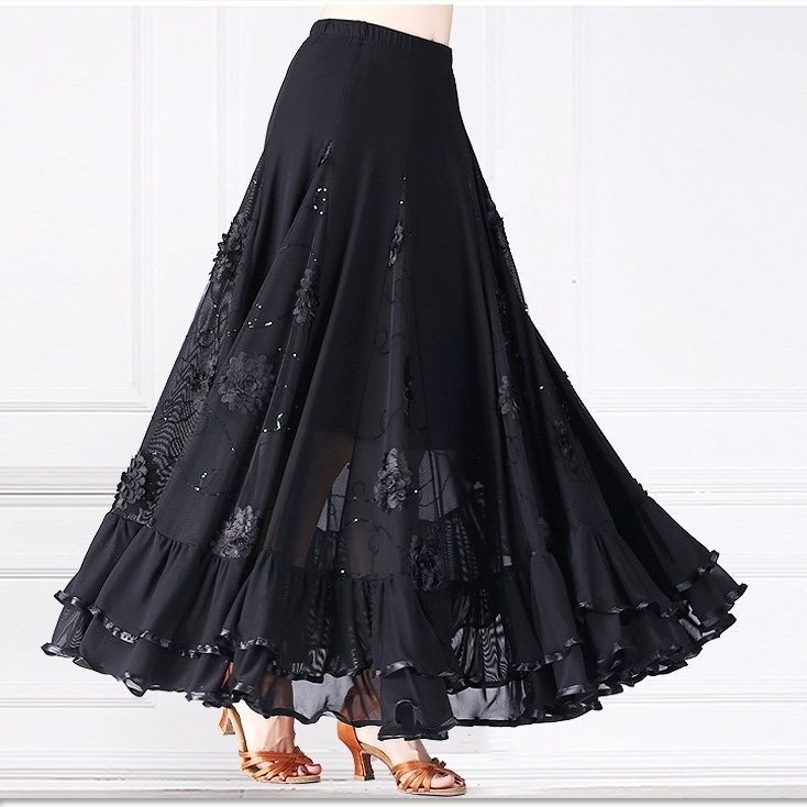 Sequined flower square dance ballroom dance modern dance skirt drooping long skirt high-end dancing large swing skirt skirt skirt