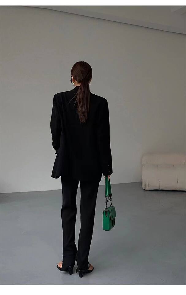 Áo blazer nữ dáng suông cổ vest hai nút tay dài phong cách Hàn Quốc — Màu đen [mẫu chất lượng cao], Nâu, màu xanh đậm, màu xám đậm chi tiết 18