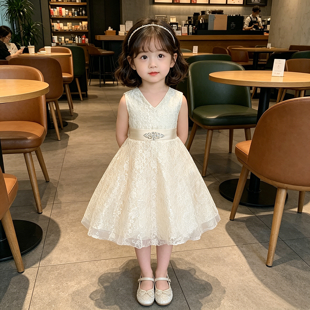 Foreign Trade Summer Children's Dress European and American Girls Princess Dress Sleeveless Lace Dress Flower Girl Wedding Dress Dress