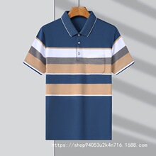 爸爸夏季男士口袋棉质短袖中老年恤新款宽松翻领衫上衣男装批发