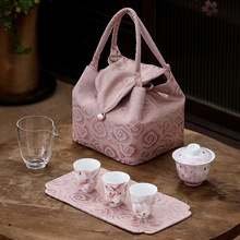 遇见 花开荼蘼三色功夫茶具便携式旅行套装点金陶瓷茶杯盖碗