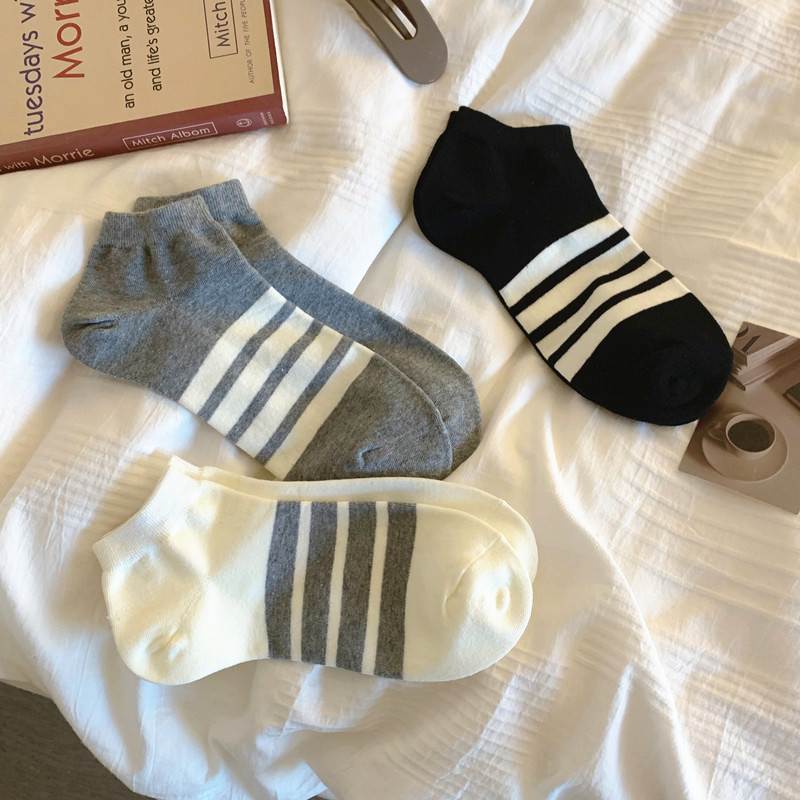 條紋襪子女AB款短襪ins潮棉夏薄款低幫日系運動學生簡約短筒船襪