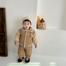 25年冬季新品男宝宝衣服0-3岁婴童加绒加厚棉服套装男童外出棉衣
