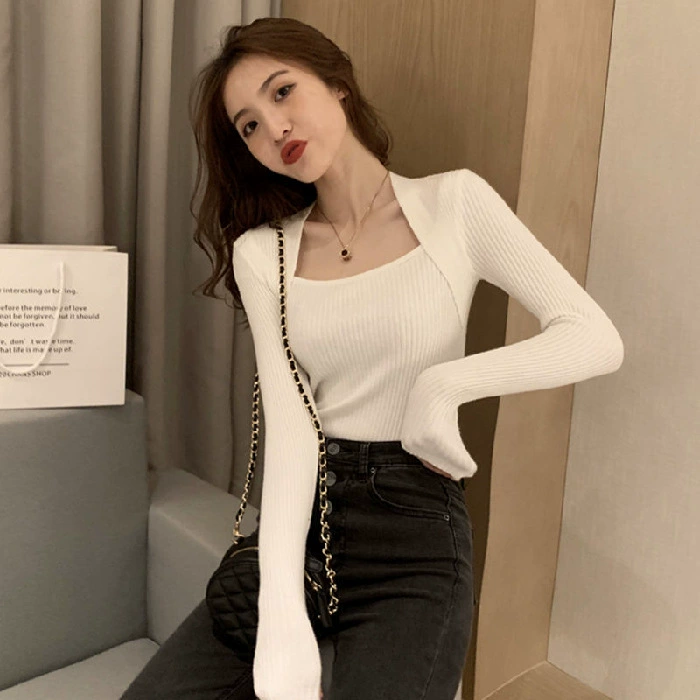 Модный демисезонный sexy тёплый свитер с длинными рукавами, цветной вязанный свитер в западном стиле, облегающий