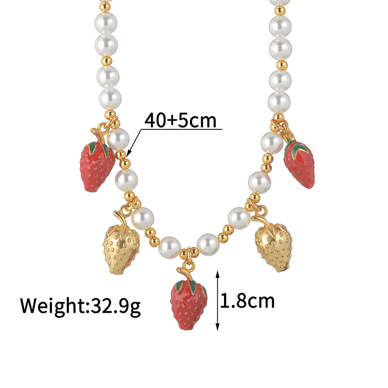 36g Weight PVD Coated Gold Plating Process Lobster Trigger Clasp Closure Clasp Closure Type 18K Real Gold Plated Plating Material 304 Stainless Steel Pendant Material Stone-Free Inlay Material Multi Charms Necklace Classification 304 Stainless Steel, Imitation Pearl Chain Material Women's 304 Stainless Steel Imitation Pearl Beaded Chain Cherry Strawberry Chili Multi Charms Necklace Imitation Pearl Jewelry