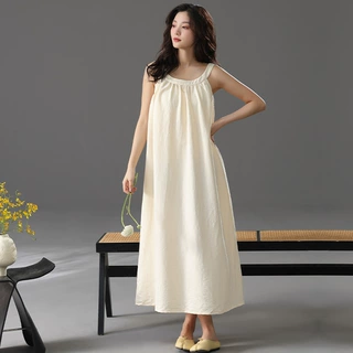 性感纯欲云朵棉睡衣女夏季吊带睡裙新款家居服带胸垫可外穿长款裙