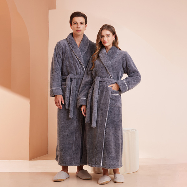 Long velvet winter men's flannel bathrobe