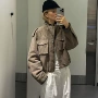多口袋系列无袖女士皮衣