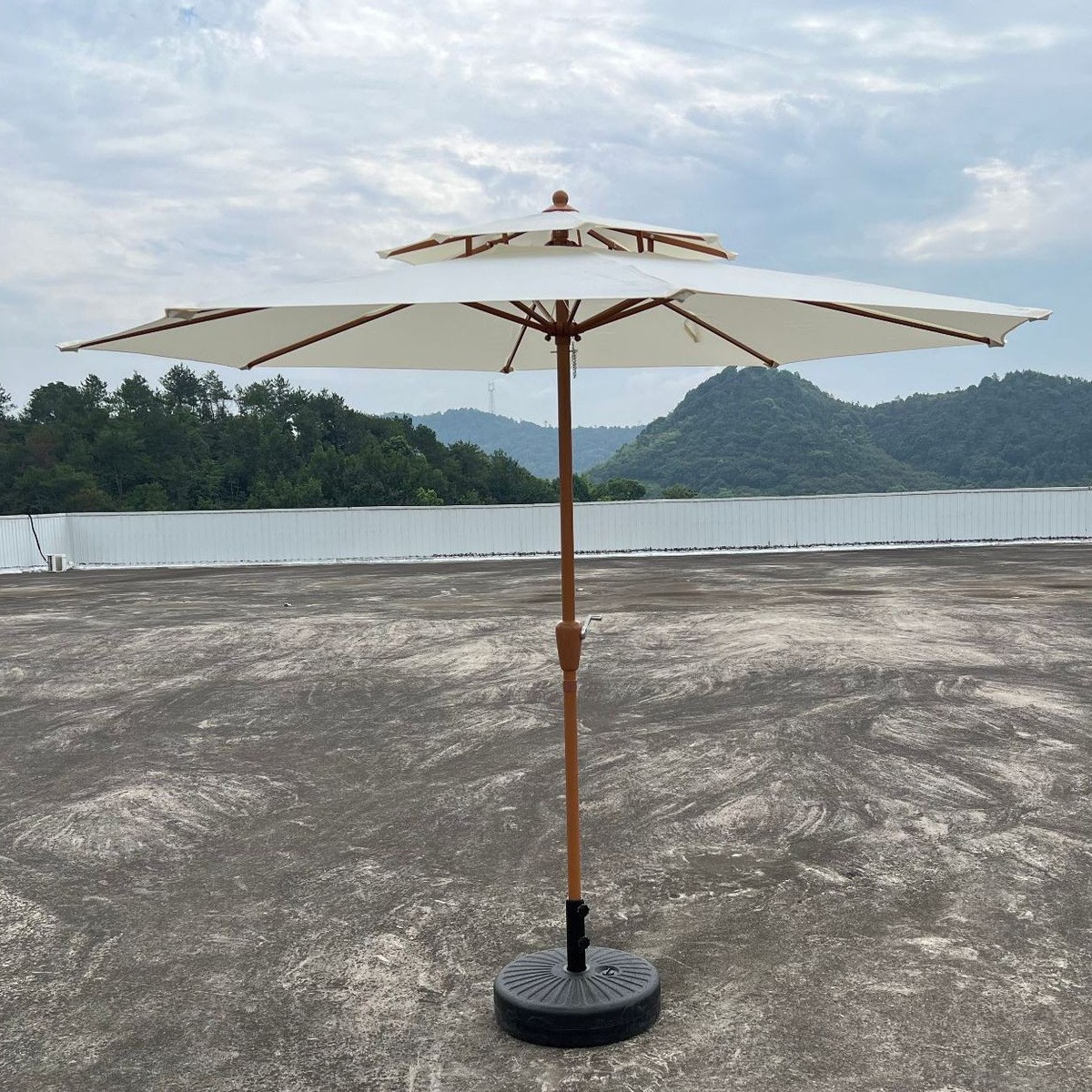 Sombrilla para exteriores, protección solar para patio, impermeable, para camping, ocio, 2.7M, doméstica, de doble techo, con manivela central, venta al por mayor.