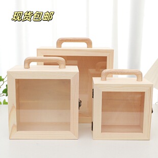 Accompanying gift wooden box gift packaging wooden box acrylic flip transparent box business portable gift box wooden empty box