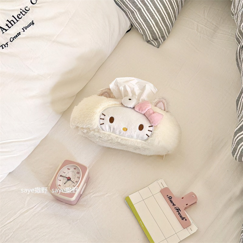 Cute kitty cream yellow plush tissue box for home use in the living room, bathroom, or car