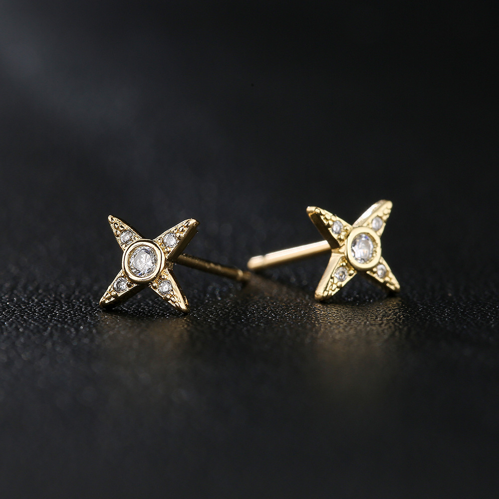 Fashion Copper Plated 18k Gold Zircon Star Stud Earrings display picture 3