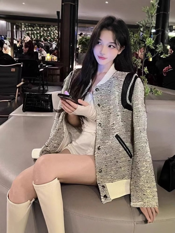 2025春秋モデルの新型衝突色ジャケットのショートタイプの男女香風復古軽贅沢野球服コートの怠惰な上着|undefined