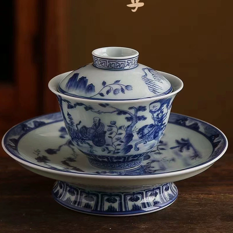 Antique ceramic retro blue and white tea cup