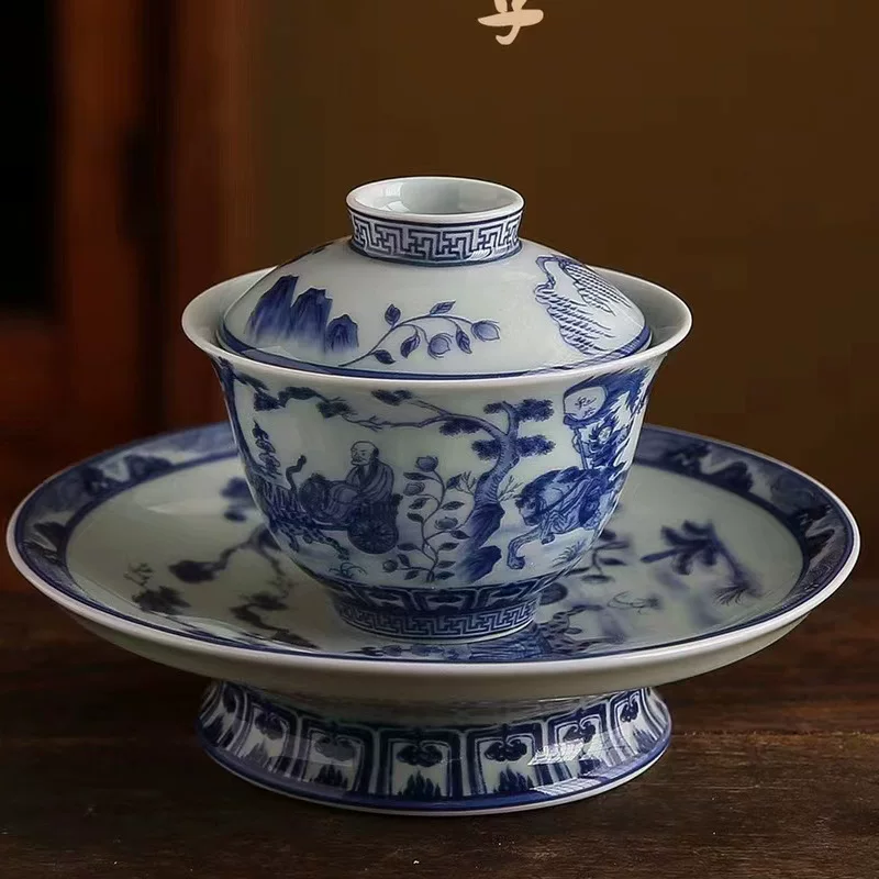 Antique ceramic retro blue and white tea cup