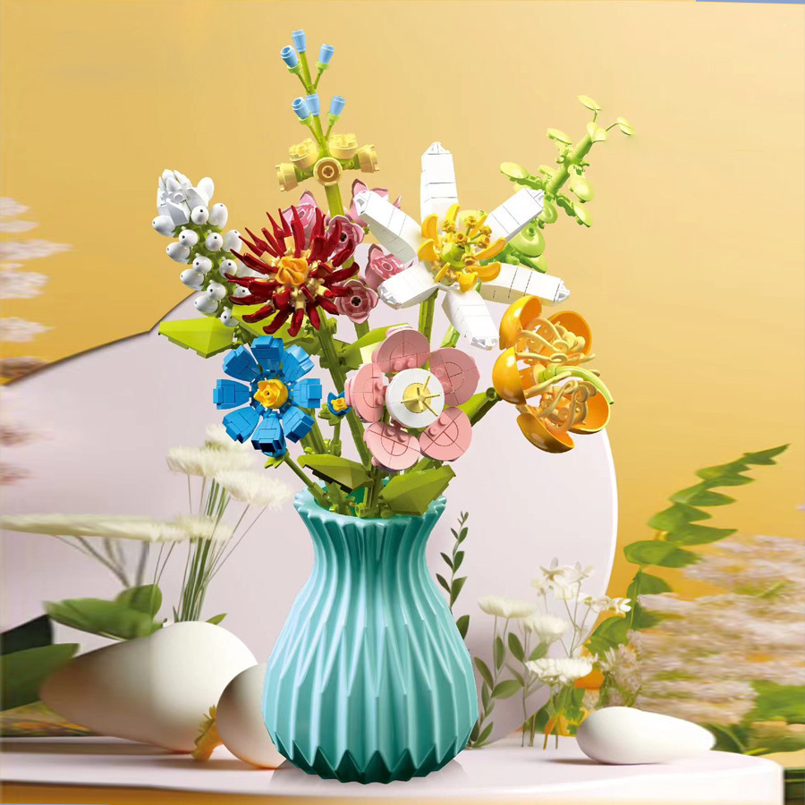 다이아몬드 말 109-1-8 꽃다발 화분에 맞는 레고 데스크탑 가구 생일 선물 DIY 빌딩 블록 꽃 조립