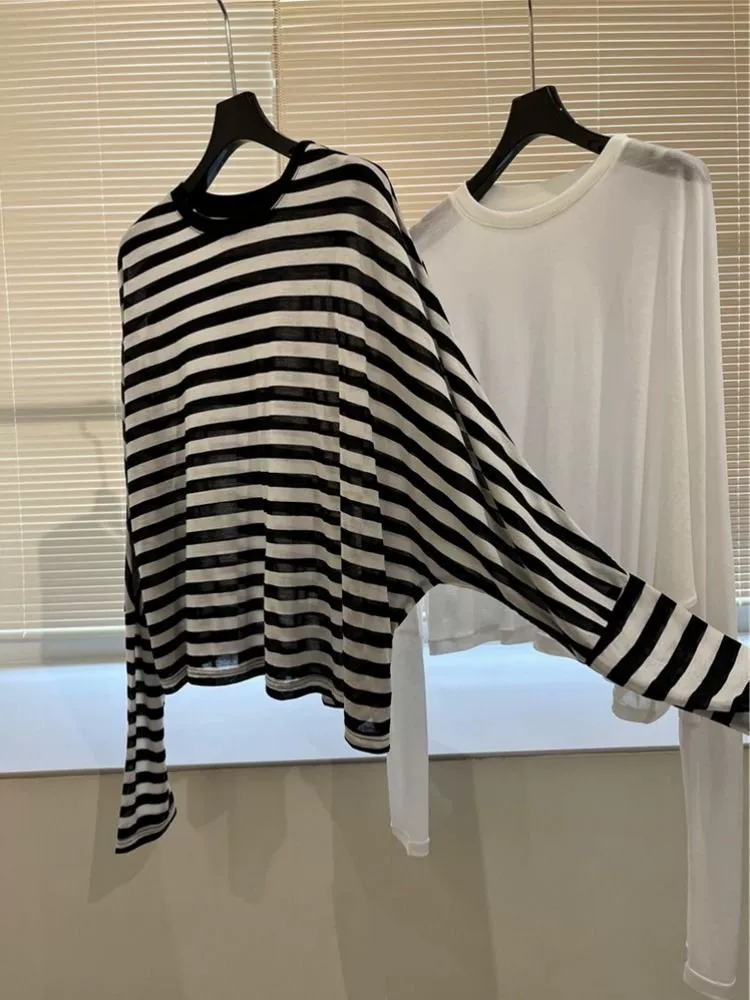 Тонкая футболка женская летняя легкая дышащая солнцезащитная рубашка свободная ленивая большая длинная рубашка с длинным рукавом