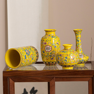 Ceramic Enamel Color Small Vase Home Decoration Vintage Ethnic Style Powder Porcelain Enamel Color Chinese Style Vase Vintage Decoration
