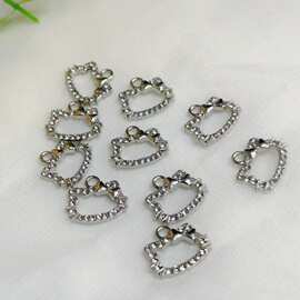 新款小香风镶钻KT猫 diy合金电镀饰品配件吊坠耳饰手链挂件